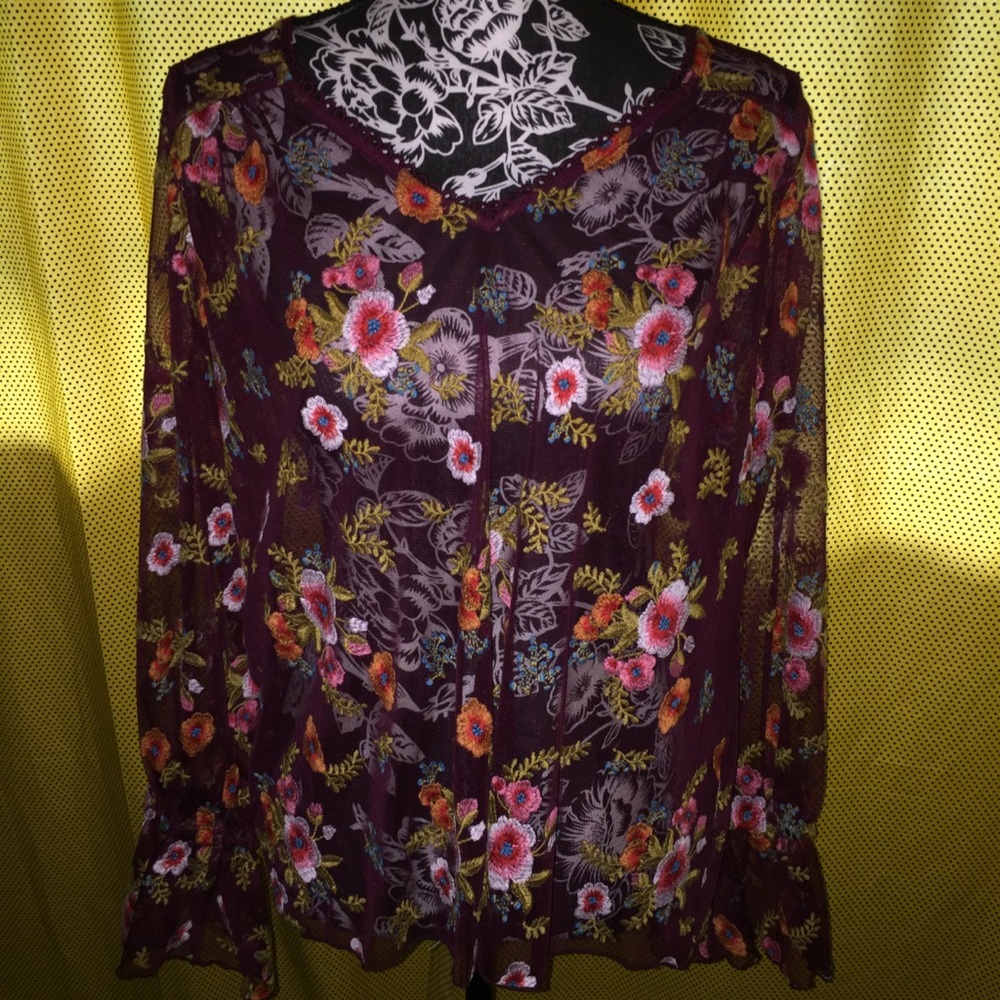 👚 Feather Bone Sheer Ruffled Blouse - Picture 3 of 6
